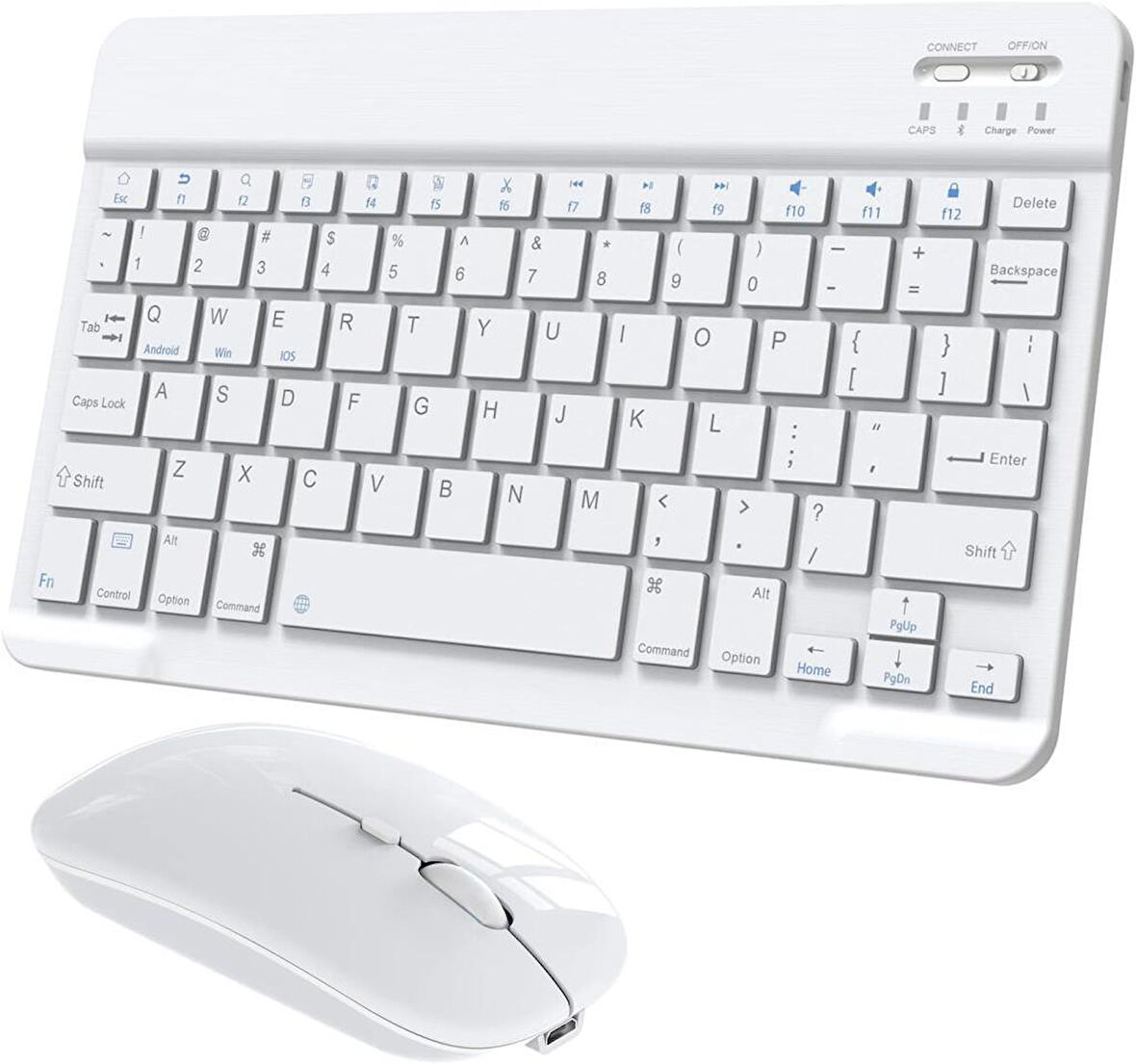 General Mobile E-Tab 20 10.1" Uyumlu Kablosuz Bluetooth Şarjlı Klavye Şarjlı Mouse Seti - Beyaz