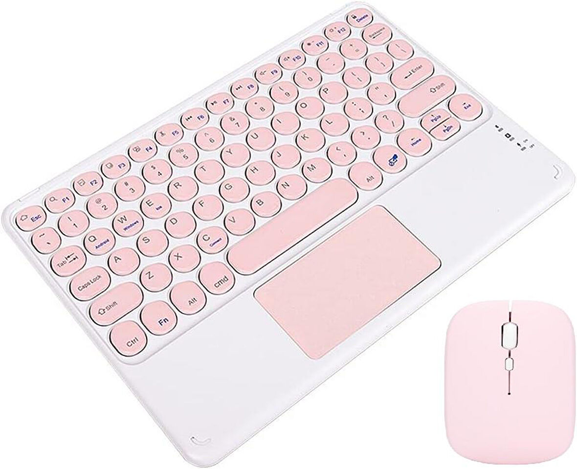 Samsung Galaxy Tab S9 FE+ Plus X610 Uyumlu Kablosuz Bluetooth Şarjlı TouchPad'li Klavye Mouse Seti - Pembe