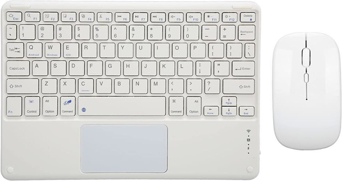 Hometech Alfa 8MG 8" Uyumlu Kablosuz Bluetooth Dahili Bataryalı Şarjlı TouchPad'li Klavye Mouse Seti - Beyaz