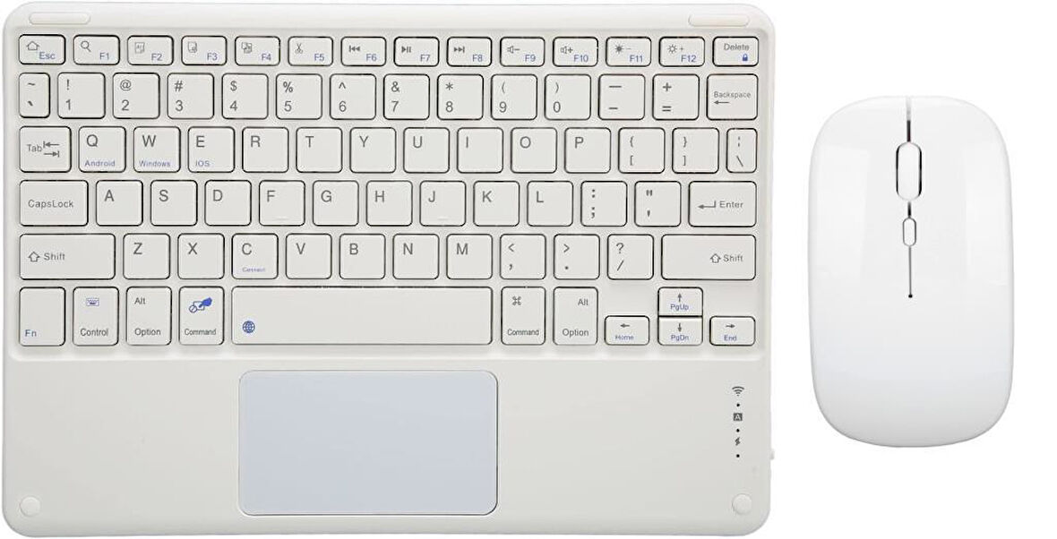 Apple iPad Pro 10. Nesil 10.9" Uyumlu Kablosuz Bluetooth Dahili Bataryalı Şarjlı TouchPad'li Klavye Mouse Seti - Beyaz