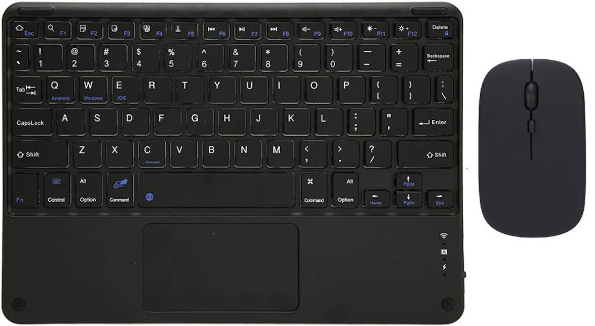 Apple iPad 6. Nesil 9.7" Uyumlu Kablosuz Bluetooth Şarjlı TouchPad'li Klavye Mouse Seti - Siyah