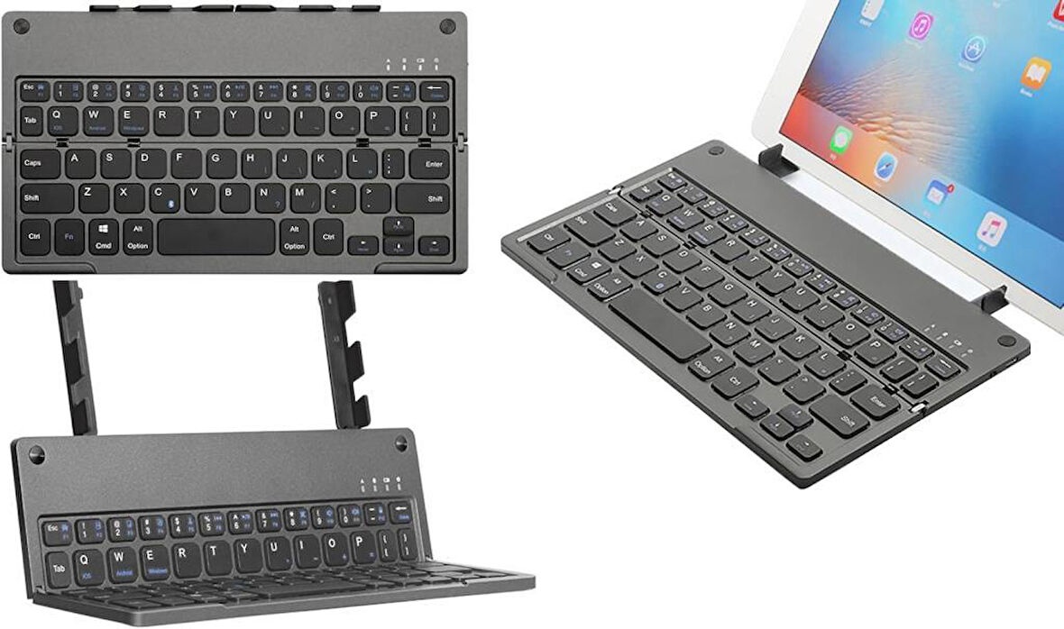 Doogee T20 Ultra 12" Uyumlu Kablosuz Bluetooth Şarjlı Kendinden Standlı Katlanır Klavye