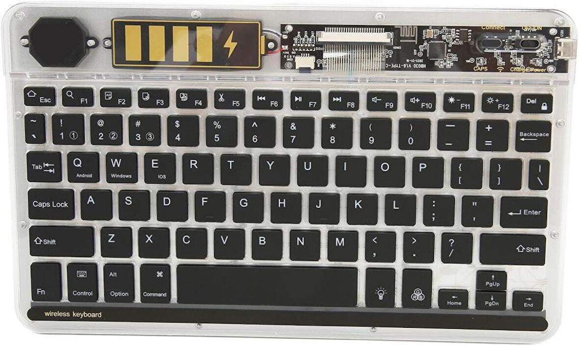 Technopc Ultrapad UP10.S36LA 10.1" Uyumlu Kablosuz Bluetooth Şarjlı Transparan Rgp 7 Renk Işıklı Klavye - Gri