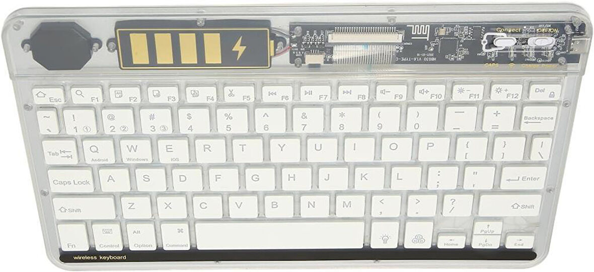 Broleo Smart Mt6735 10" Uyumlu Kablosuz Bluetooth Şarjlı Transparan Rgp 7 Renk Işıklı Klavye - Beyaz