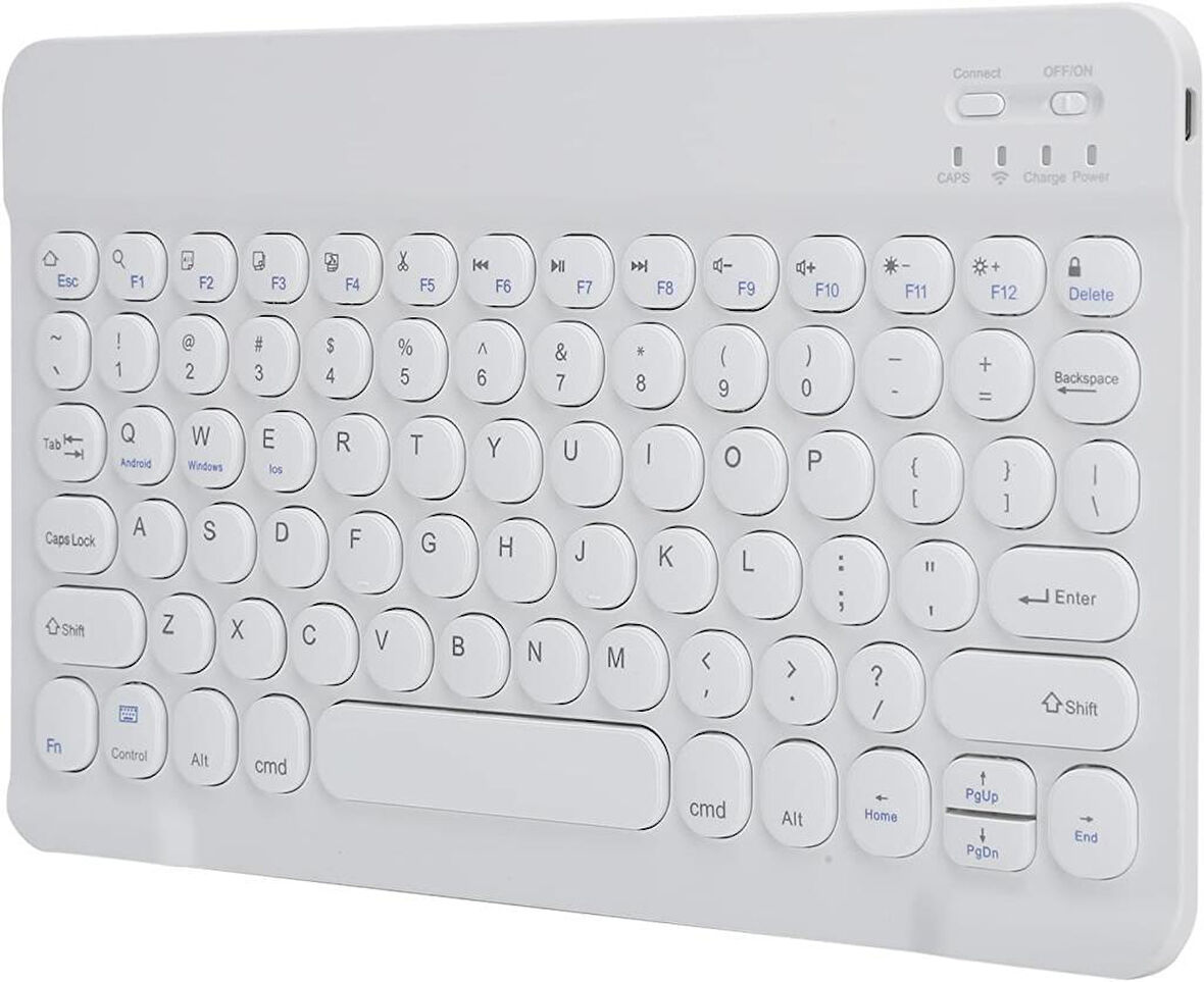 iXtech IX-1013 10.1" Uyumlu Kablosuz Bluetooth Şarj Edilebilir Yuvarlak Tuşlu Klavye - Beyaz
