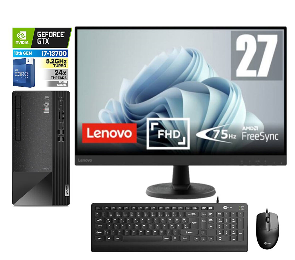 Lenovo Thinkcentre Neo 50T Gen4 Intel I7 13700 64GB 512GB SSD 4GB/GT1650 WINDOWS11PRO 27" Mon.masaüstü Blgisayar 912JB005ATR57+ZETTAUSBBELLEK