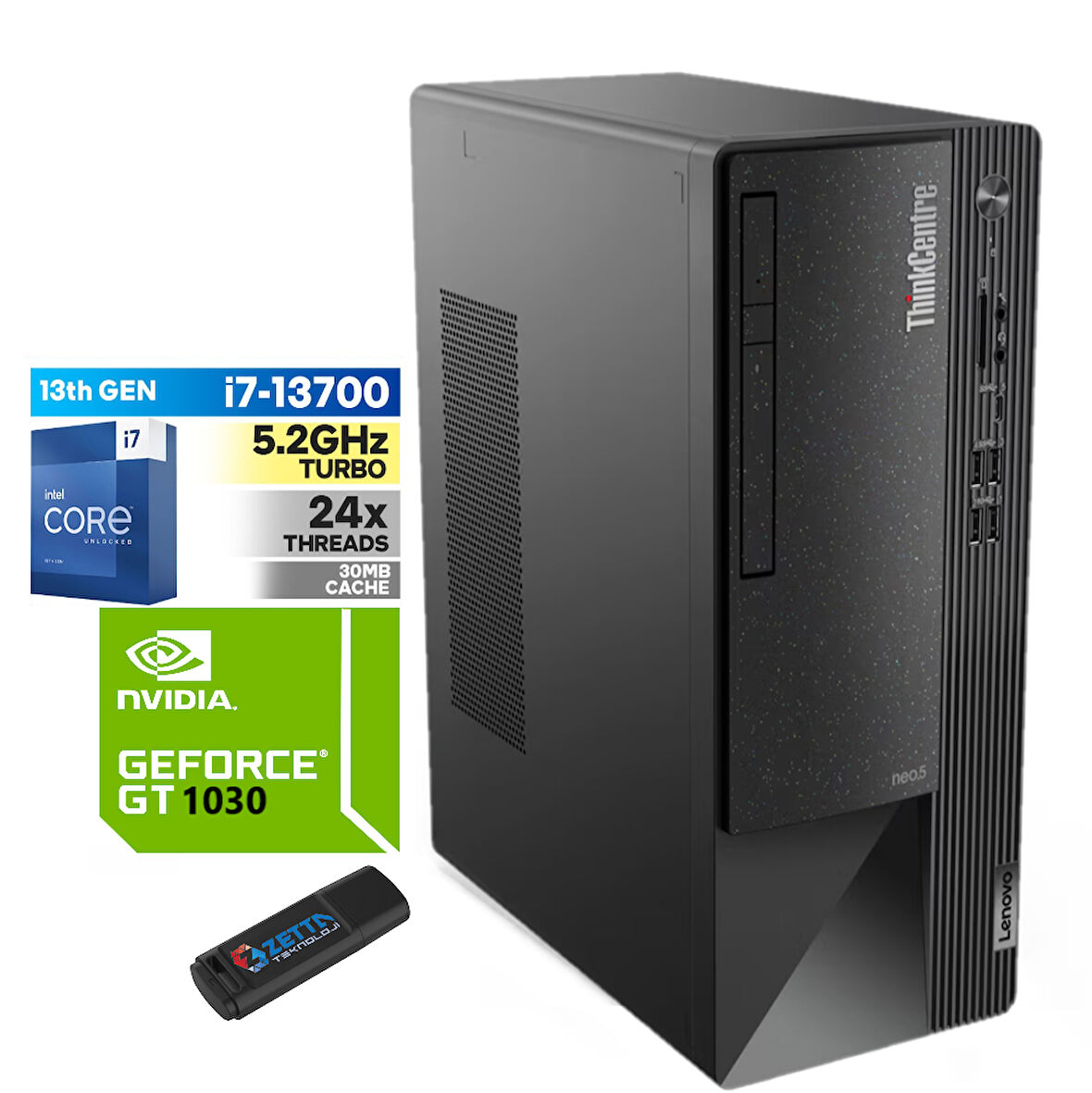 Lenovo Thinkcentre Neo 50T Gen4 Intel I7 13700 16GB 2tb SSD 4GB/GT1030 WINDOWS11PRO Masaüstü Blgisayar 212JB005ATR49+ZETTAUSBBELLEK