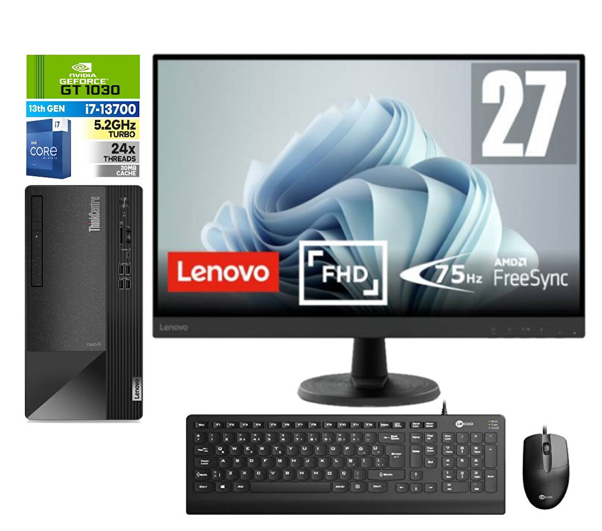 Lenovo Thinkcentre Neo 50T Gen4 Intel I7 13700 64GB 4tb SSD 4GB/GT1030 WINDOWS11HOME 27" Mon.masaüstü Blgisayar 712JB005ATR40+ZETTAUSBBELLEK