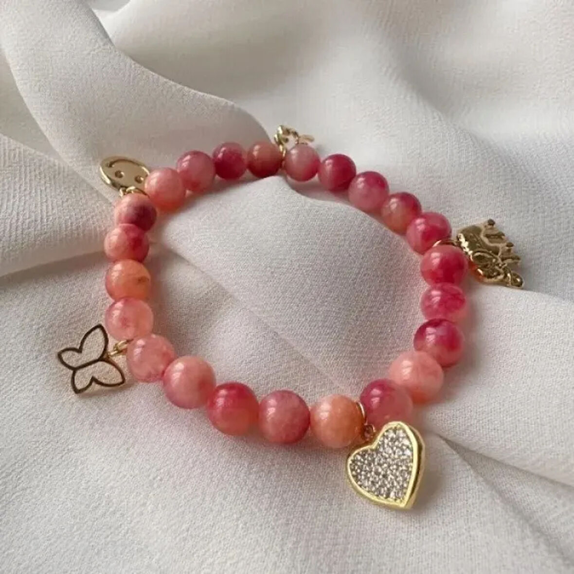 Uretti - Ayşe 5609 - 4923 El Yapımı Pembe Akik Şans Bilekliği