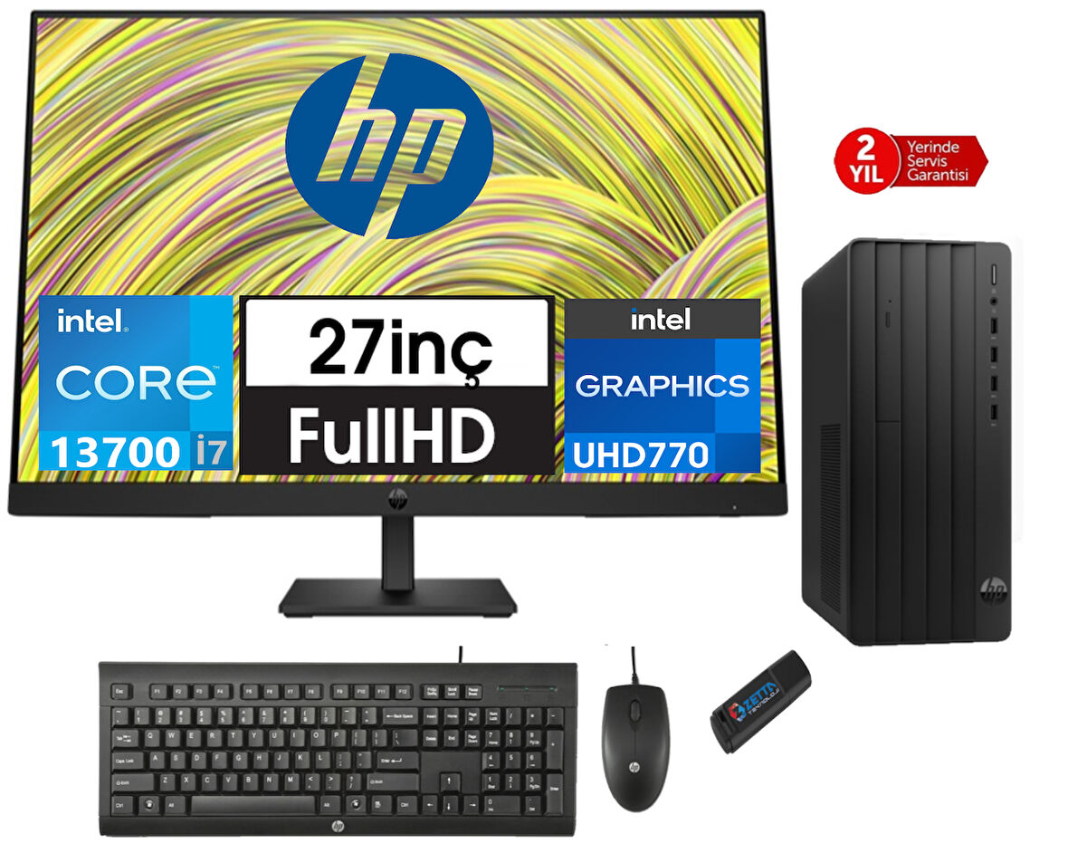 Hp 290 Pro G9 Intel Core I7 13700 64GB 256GB SSD 27" Monitör Freedos Masaüstü Blgisayar 7624A8ET16+ZETTAUSBBELLEK