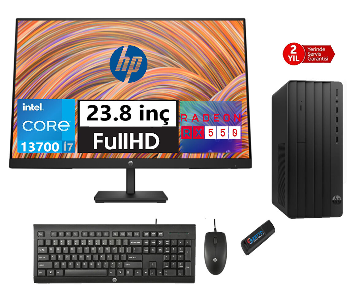 Hp 290 Pro G9 Intel Core I7 13700 64GB 256GB SSD 4GB/RX550 23.8 Monitör Freedos Masaüstü Blgisayar 5624A8ET16+ZETTAUSBBELLEK