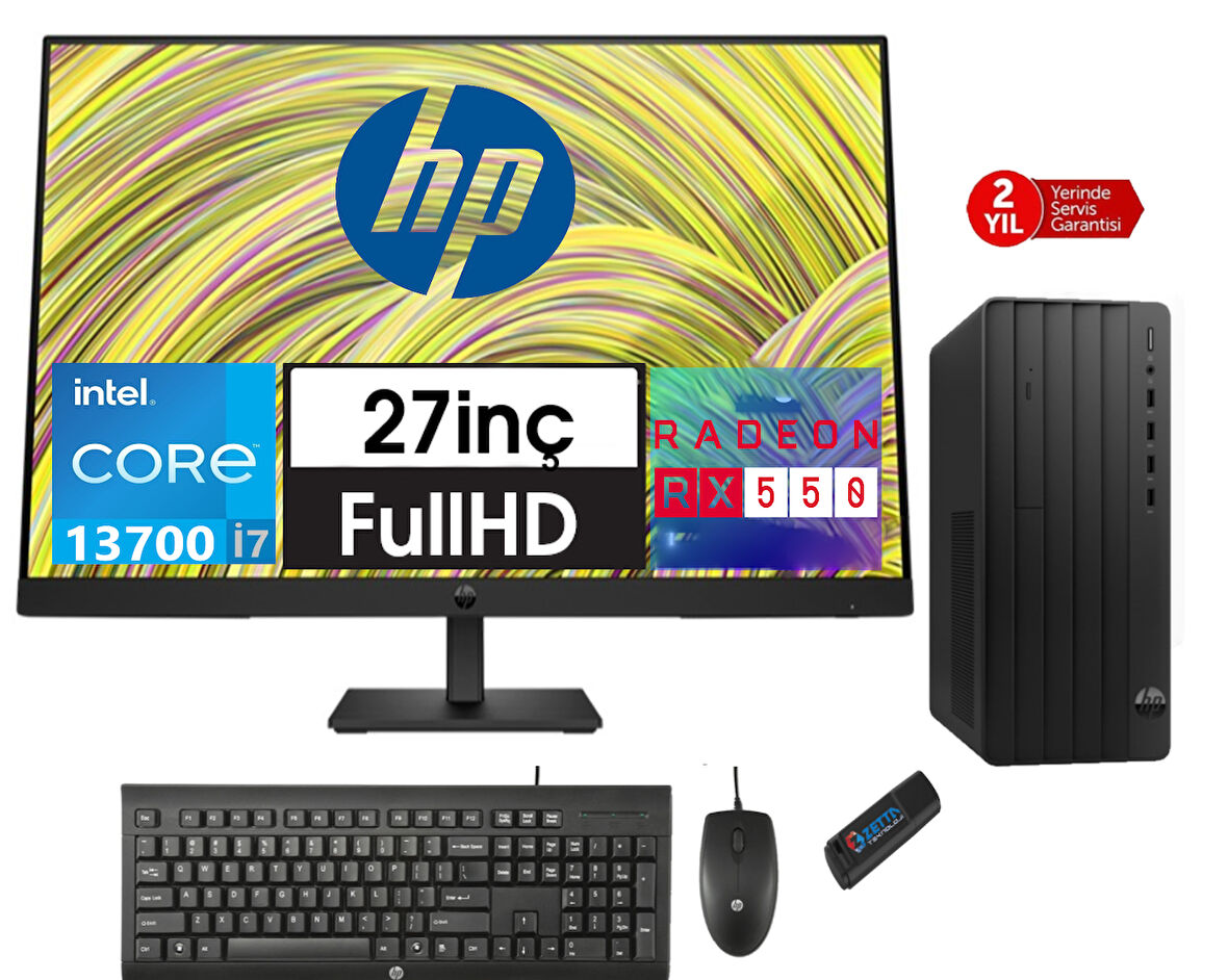 Hp 290 Pro G9 Intel Core I7 13700 64GB 2tb SSD 4GB/RX550 27" Monitör WINDOWS11PRO Masaüstü Blgisayar 8624A8ET59+ZETTAUSBBELLEK