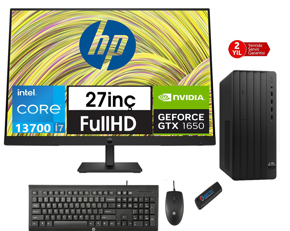 Hp 290 Pro G9 Intel Core I7 13700 64GB 512GB SSD 4GB/GTX1650 27" Monitör Freedos Masaüstü Blgisayar 9624A8ET17+ZETTAUSBBELLEK