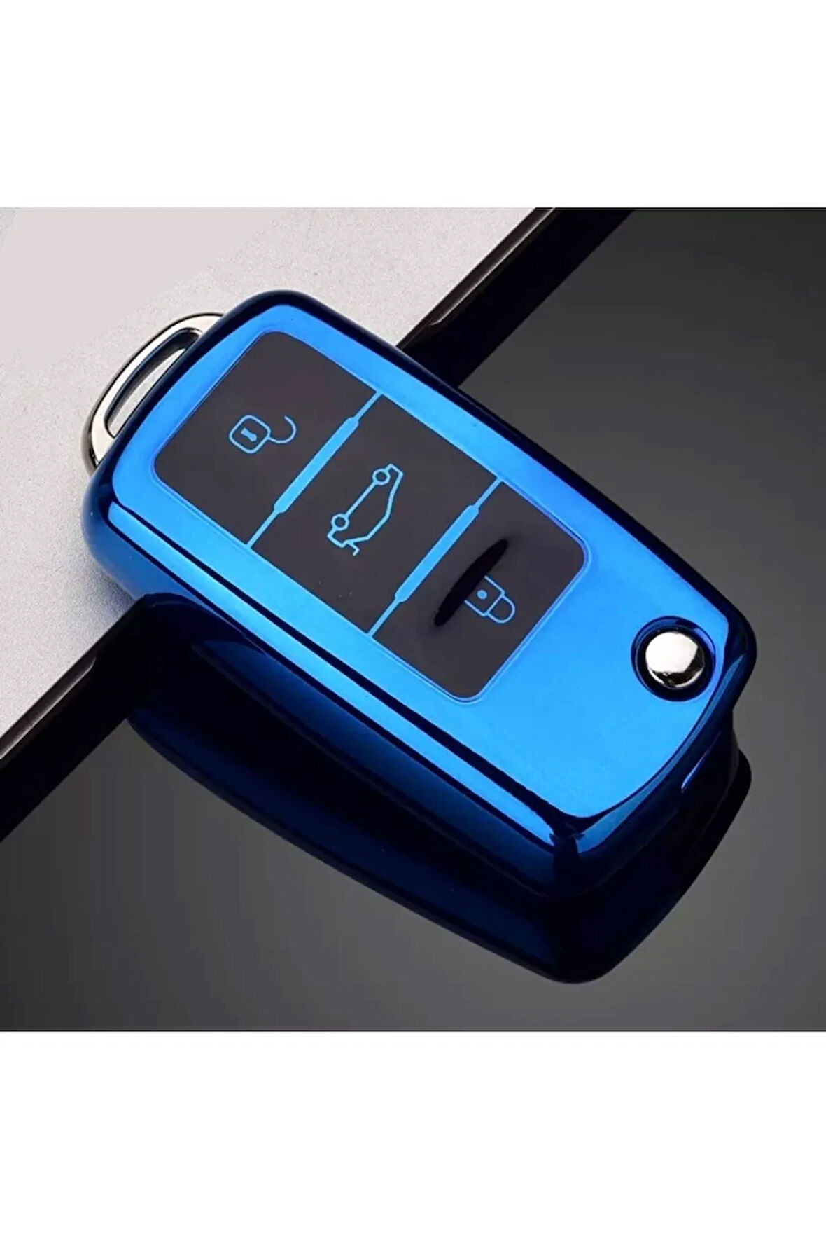 Vw Caddy Parlak Sustalı Anahtar Kılıfı A+ Kalite Mavi