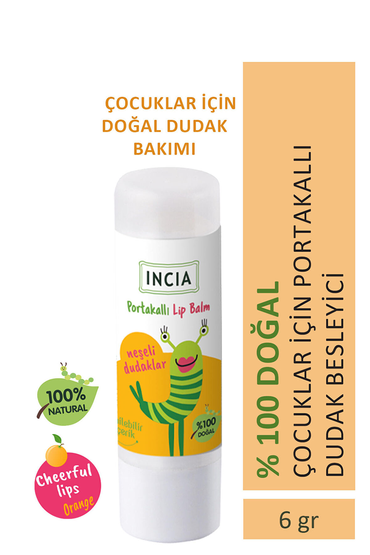 INCIA %100 Doğal Kids Dudak Besleyici Limon Bitkisel Nemlendirici Dudak Bakım Kremi 6 G