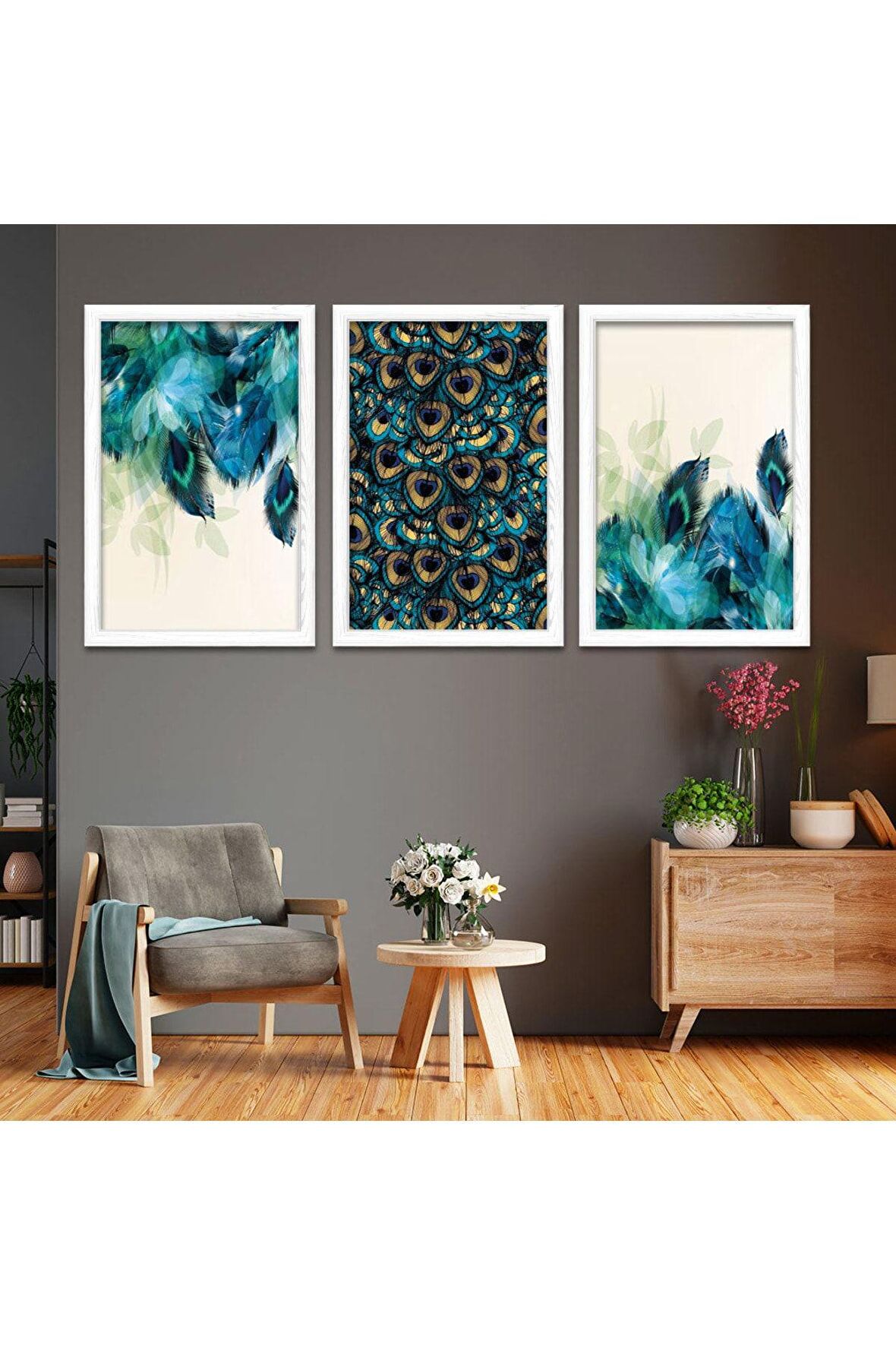 Gümüş Aynalı Pleksi Çerçeveli Afrikalı Üçlü Mdf Tablo Seti