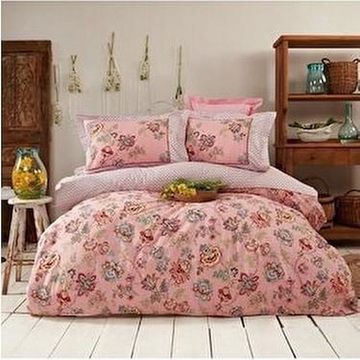 APRİCİTAS RANFORCE ÇİFT KİŞİLİK NEVRESİM TAKIMI OPHELİA PEMBE