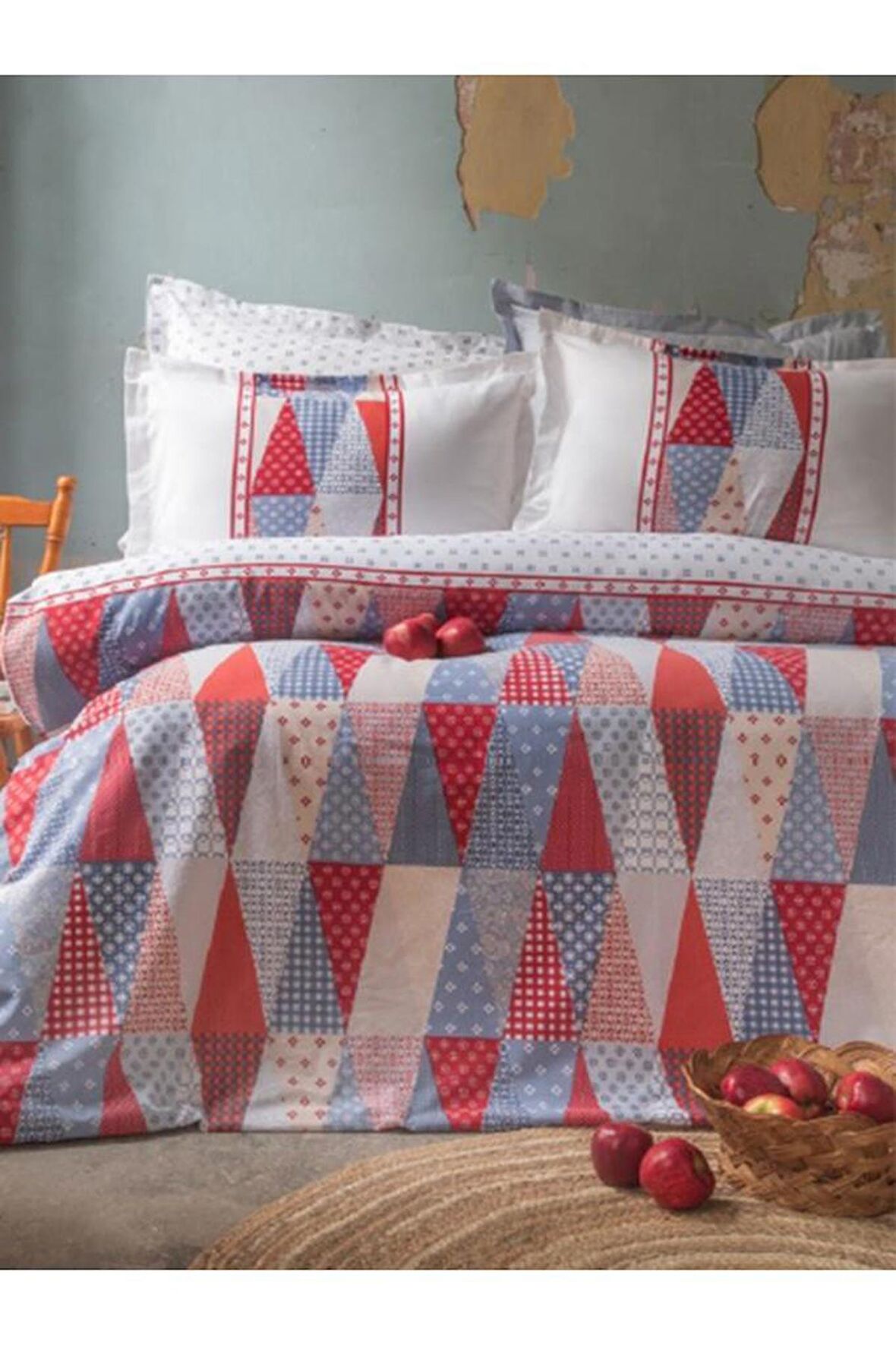 Apricitas Home Mariel Red Çift Kişilik %100 Pamuk Nevresim Takımı