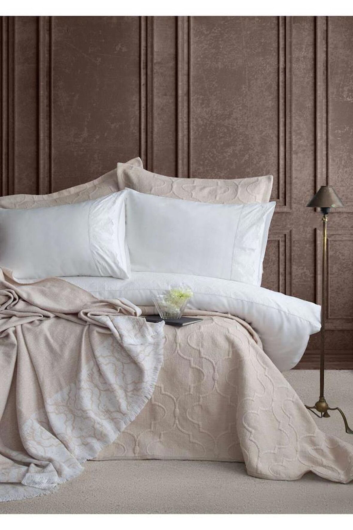 Apricitas HomeTimeless Prime Set Serene Bej Çift Kişilik Battaniyeli %100 Pamuk Nevresim Takımı