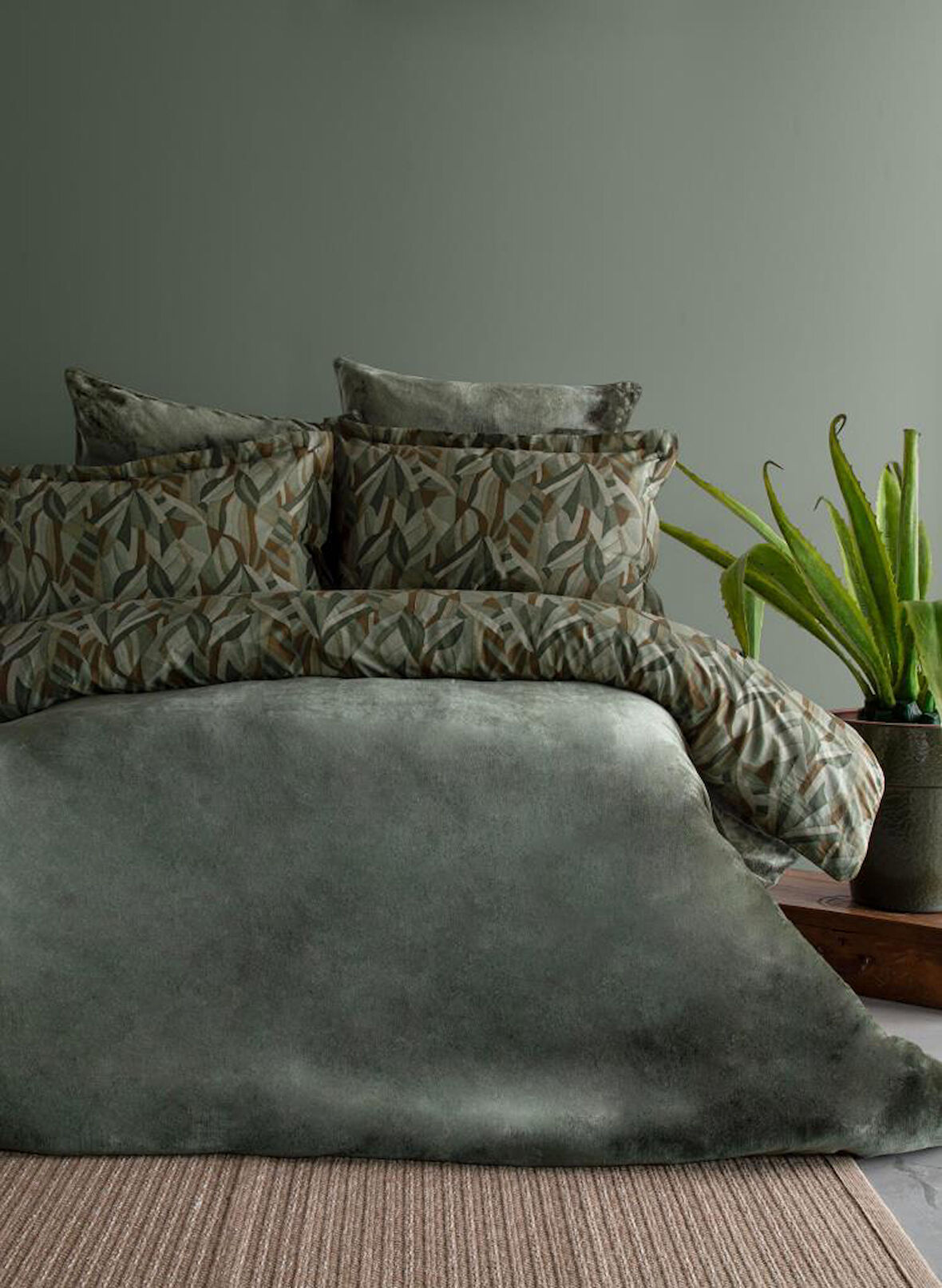 APRİCİTAS MY TOUCH NEVRESİM TAKIMI KADİFE DARCY OLIVE ÇİFT KİŞİLİK