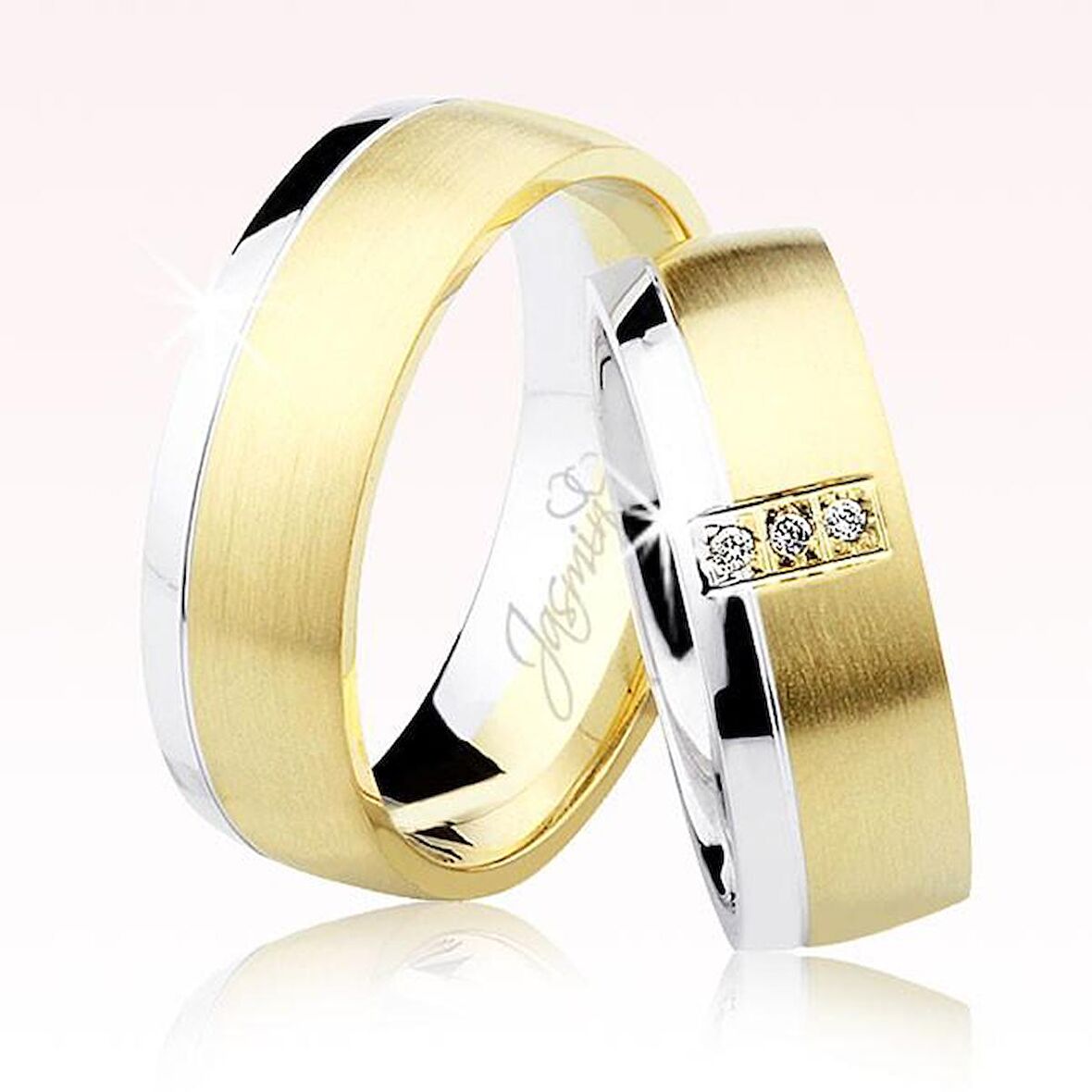 Sarı Beyaz Bombeli Altın Alyans 2801-2