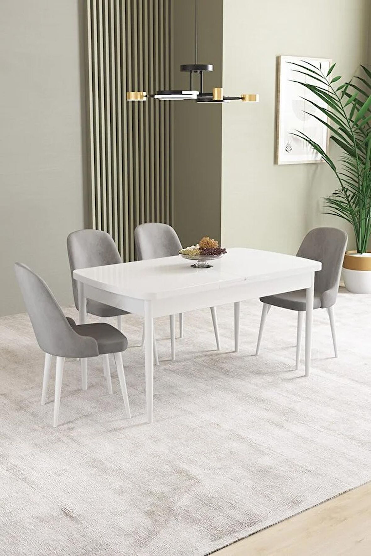 İkon Beyaz 80x132 Açılabilir Mdf Yemek Odası Takımı 4 Adet Sandalye
