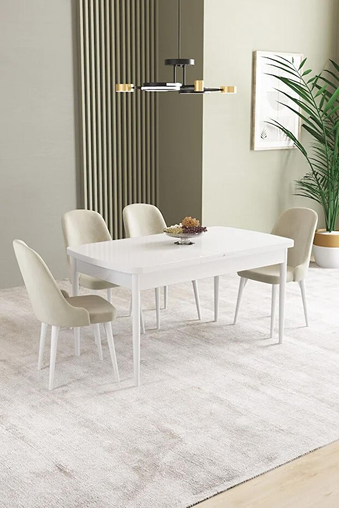 İkon Beyaz 80x132 Açılabilir Mdf Yemek Odası Takımı 4 Adet Sandalye