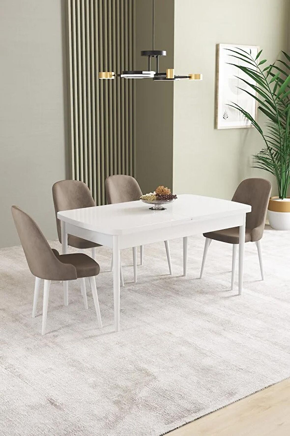 İkon Beyaz 80x132 Açılabilir Mdf Yemek Odası Takımı 4 Adet Sandalye