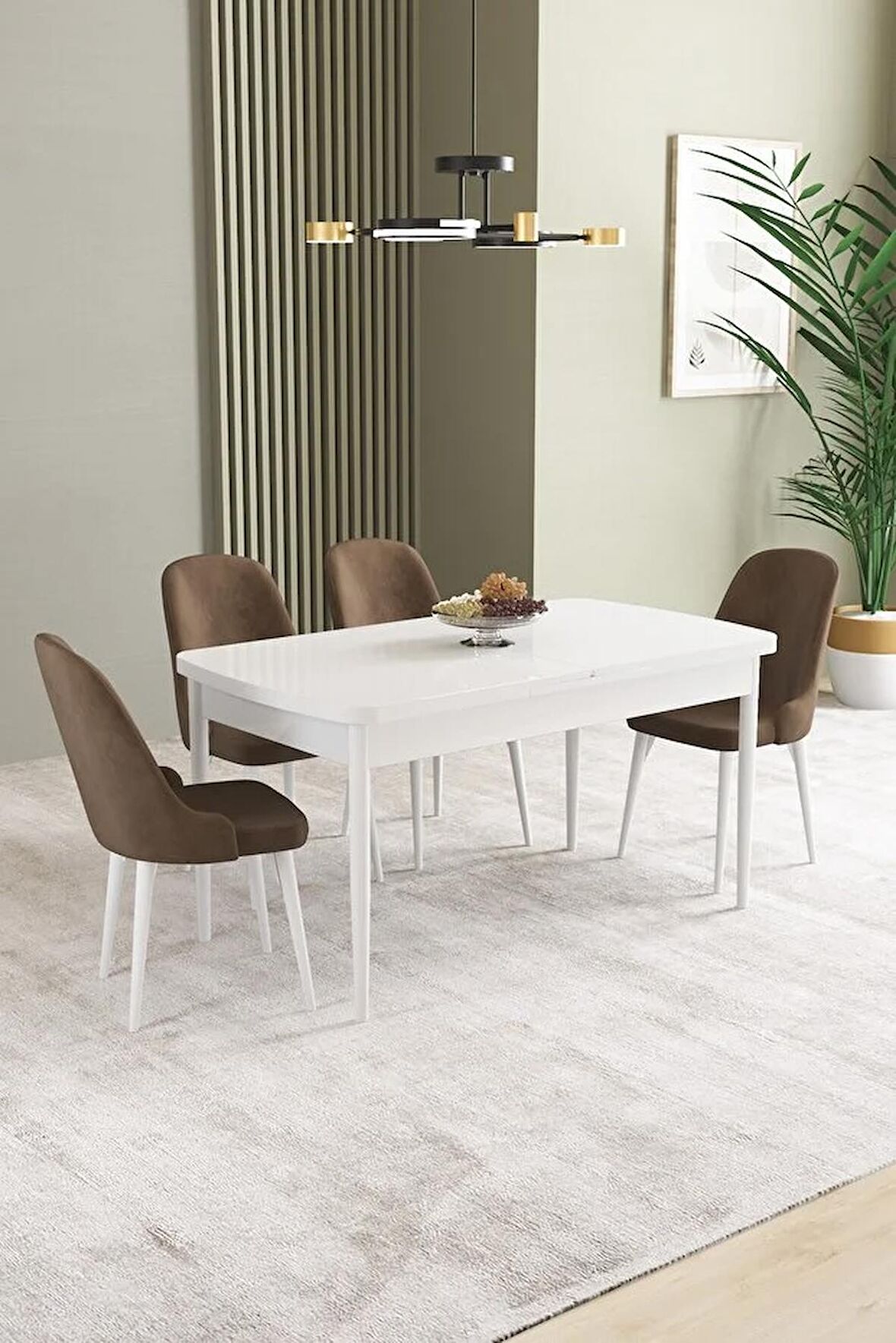 İkon Beyaz 80x132 Açılabilir Mdf Yemek Odası Takımı 4 Adet Sandalye