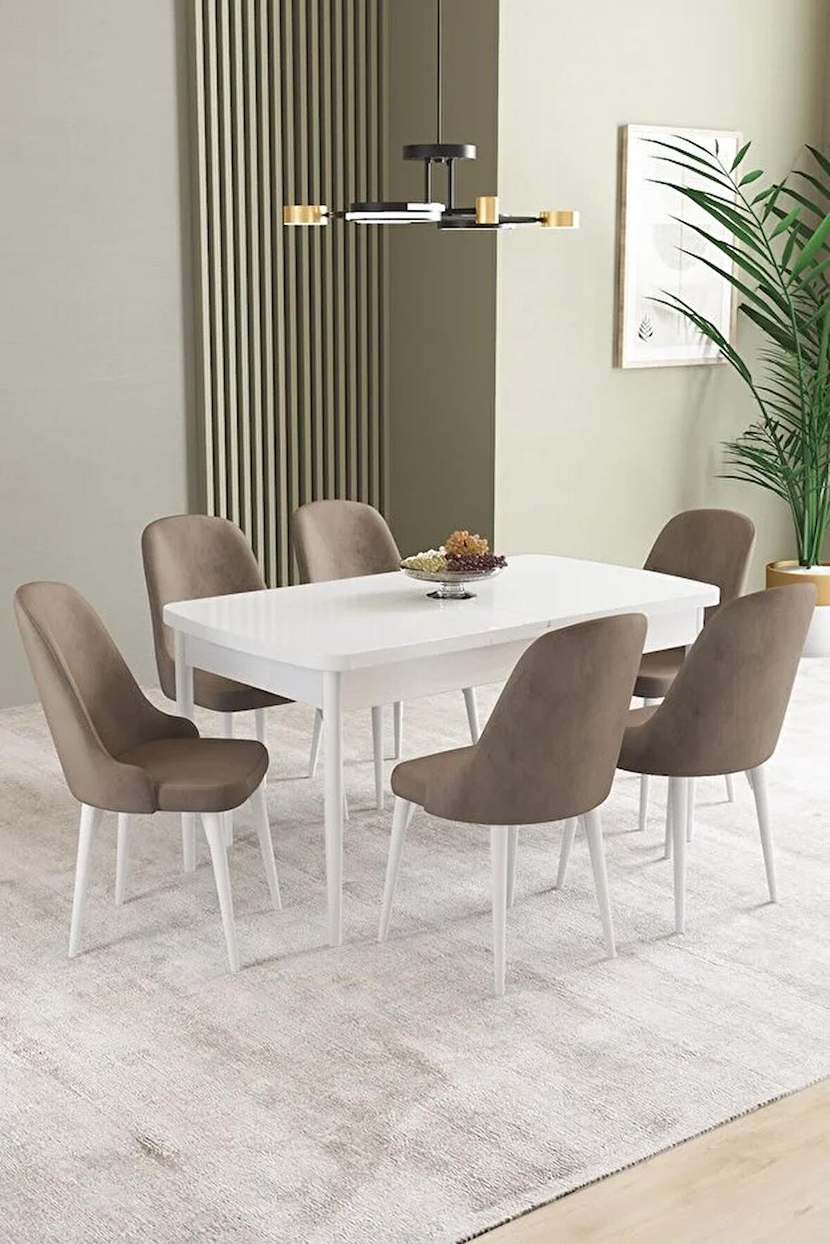 İkon Beyaz 80x132 Açılabilir Mdf Yemek Odası Takımı 6 Adet Sandalye