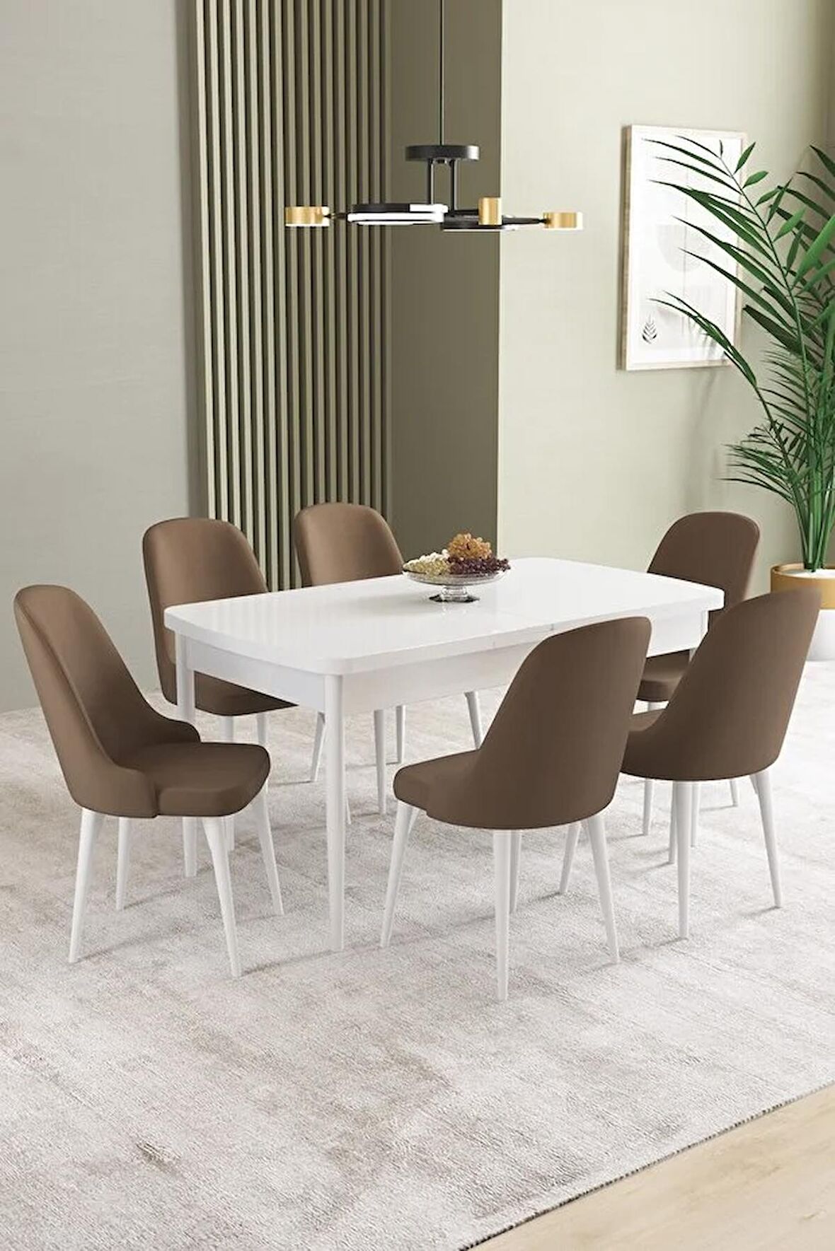 İkon Beyaz 80x132 Açılabilir Mdf Yemek Odası Takımı 6 Adet Sandalye