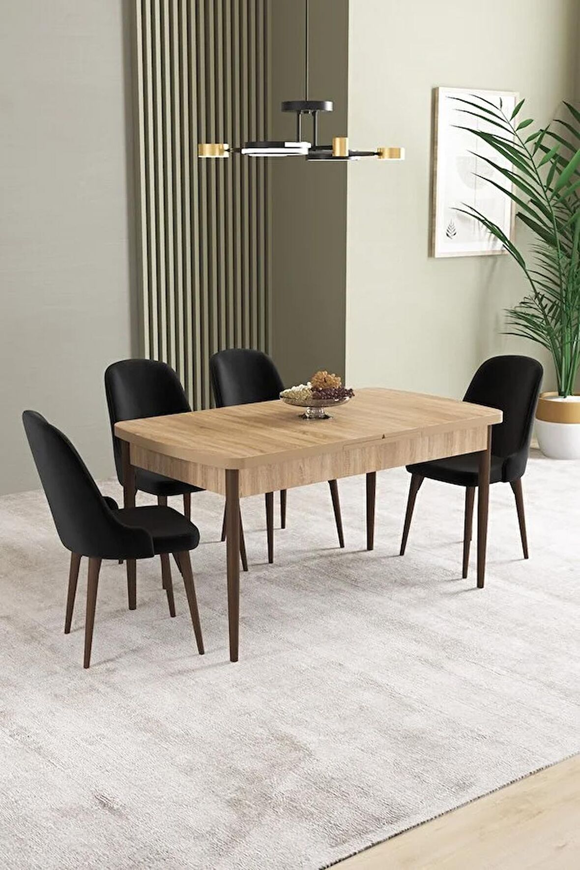 İkon Meşe Desen 80x132 Açılabilir Mdf Yemek Odası Takımı 4 Adet Sandalye