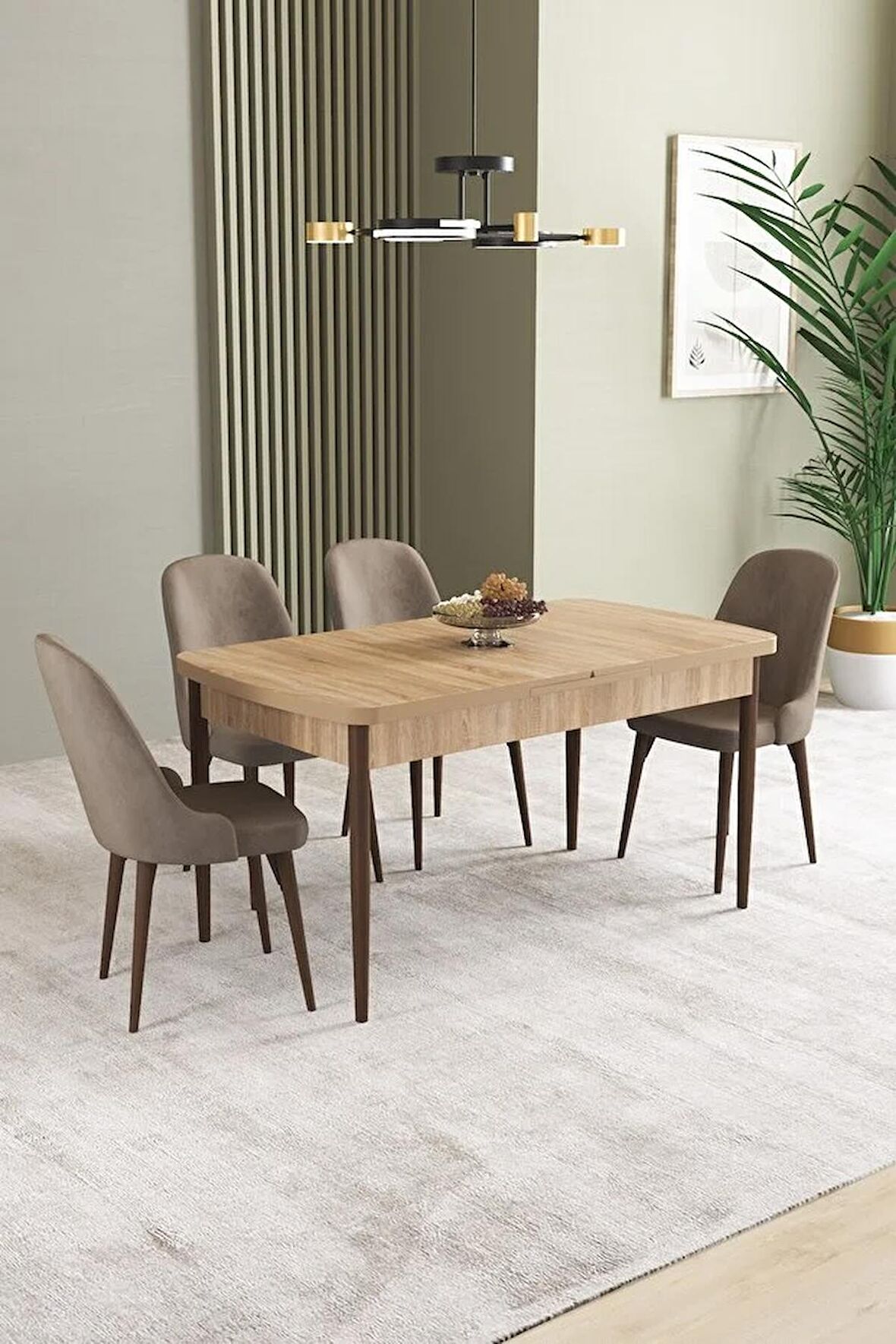 İkon Meşe Desen 80x132 Açılabilir Mdf Yemek Odası Takımı 4 Adet Sandalye