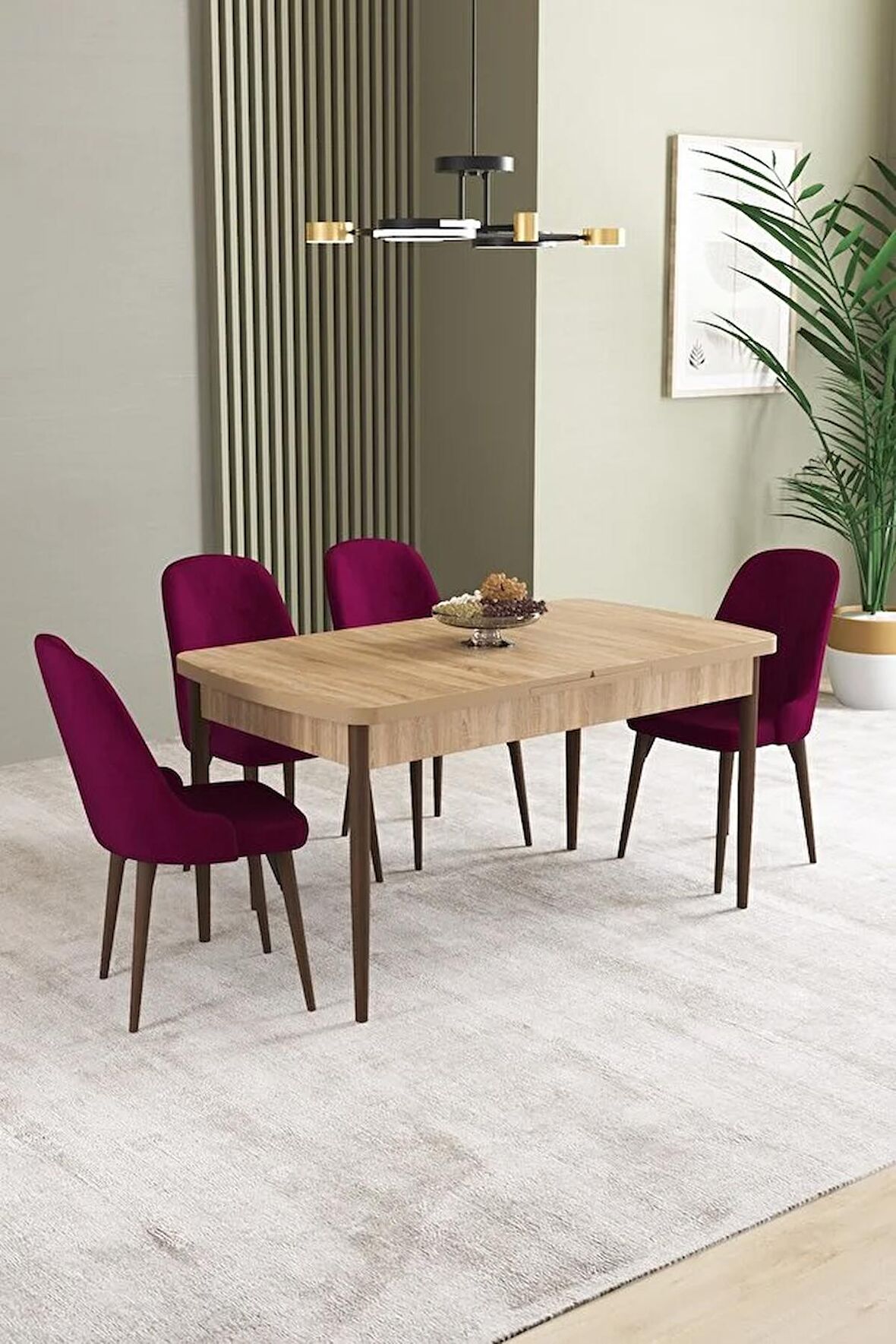 İkon Meşe Desen 80x132 Açılabilir Mdf Yemek Odası Takımı 4 Adet Sandalye