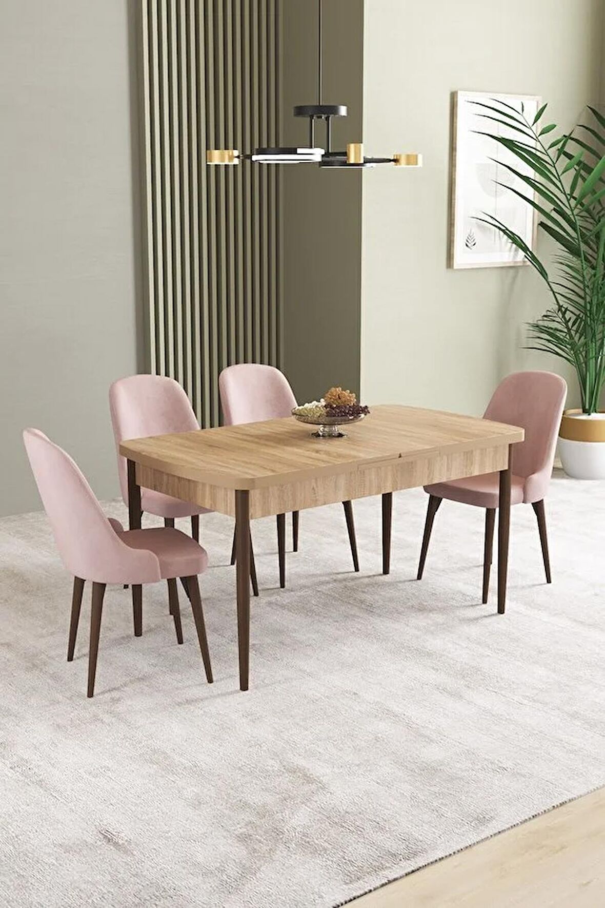 İkon Meşe Desen 80x132 Açılabilir Mdf Yemek Odası Takımı 4 Adet Sandalye