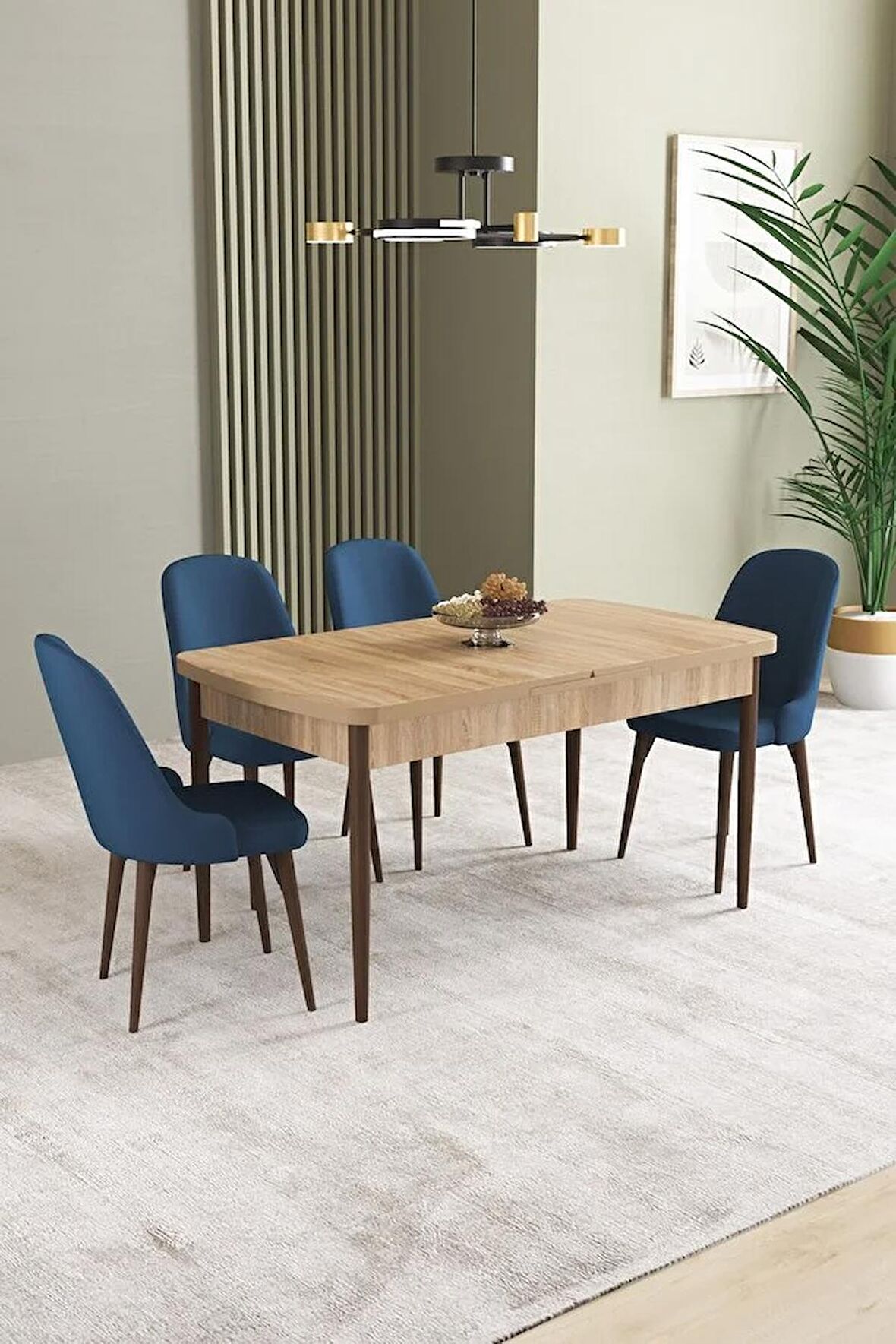 İkon Meşe Desen 80x132 Açılabilir Mdf Yemek Odası Takımı 4 Adet Sandalye
