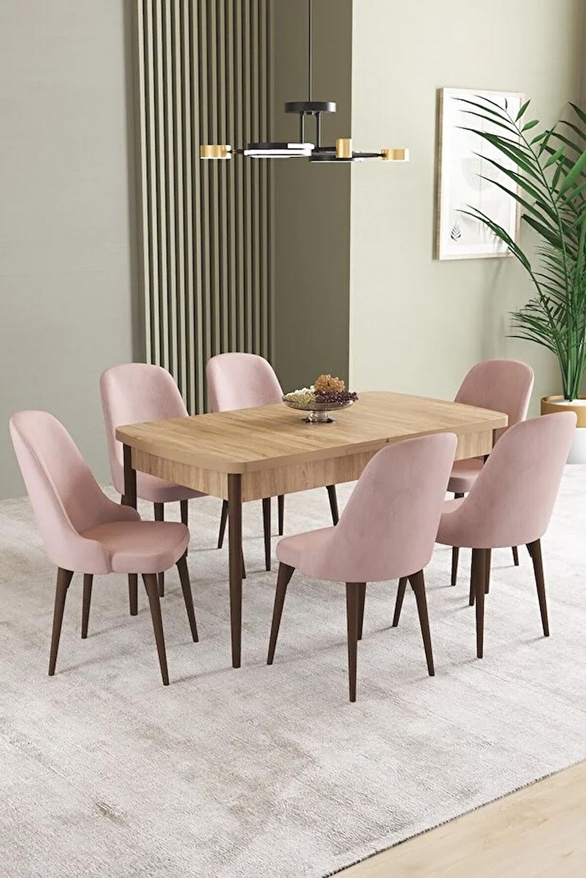 İkon Meşe Desen 80x132 Açılabilir Mdf Yemek Odası Takımı 6 Adet Sandalye