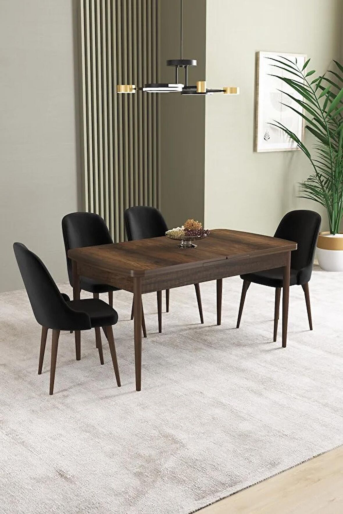 İkon Barok Desen 80x132 Açılabilir Mdf Yemek Odası Takımı 4 Adet Sandalye
