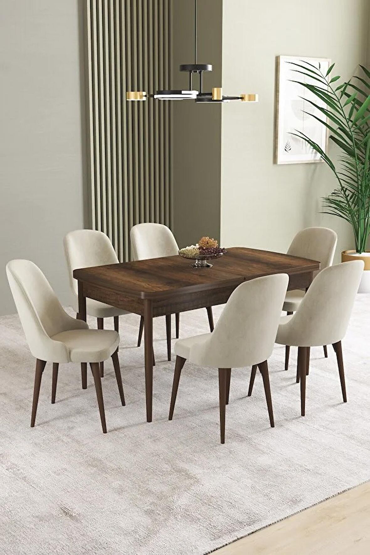 İkon Barok Desen 80x132 Açılabilir Mdf Yemek Odası Takımı 6 Adet Sandalye