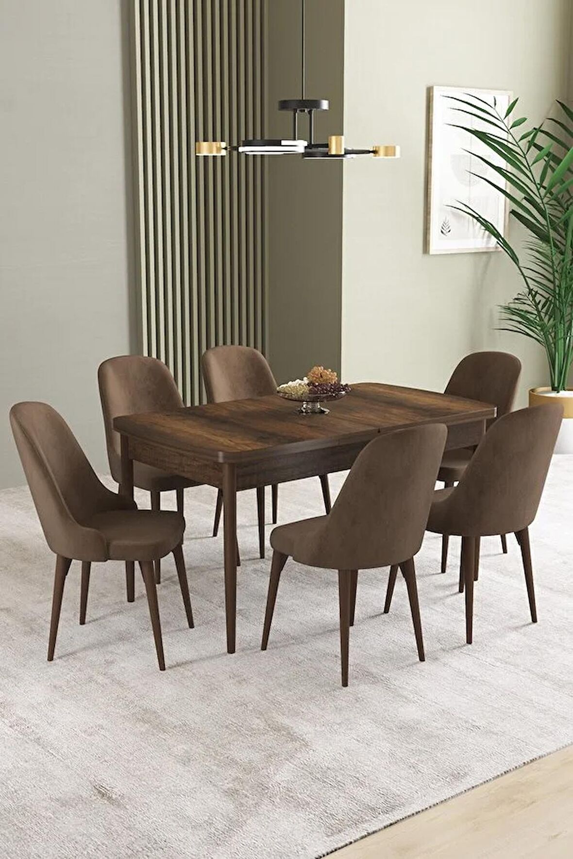 İkon Barok Desen 80x132 Açılabilir Mdf Yemek Odası Takımı 6 Adet Sandalye