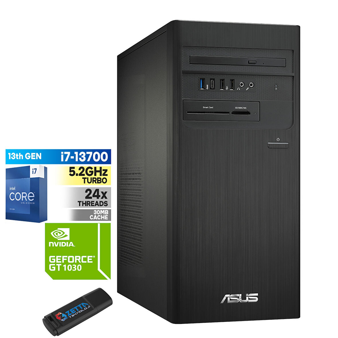 Asus S500TE-I7161TBB0D Intel I7-13700 16GB 512GB SSD 4GB/GT1030 Freedos Masaüstü Blgisayar B1S500TE-I7161TBB0D07+ZETTAUSBBELLEK