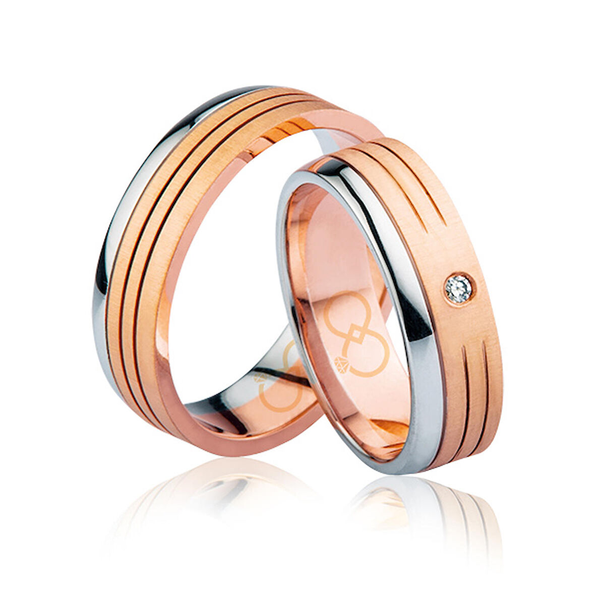 Rose Beyaz Şeritlii Altın Alyans 2803-1