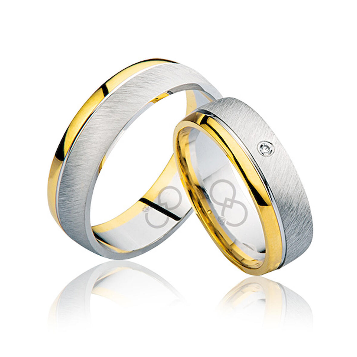 Harem Altın Sarı Beyaz Bombeli Altın Alyans 2805-1