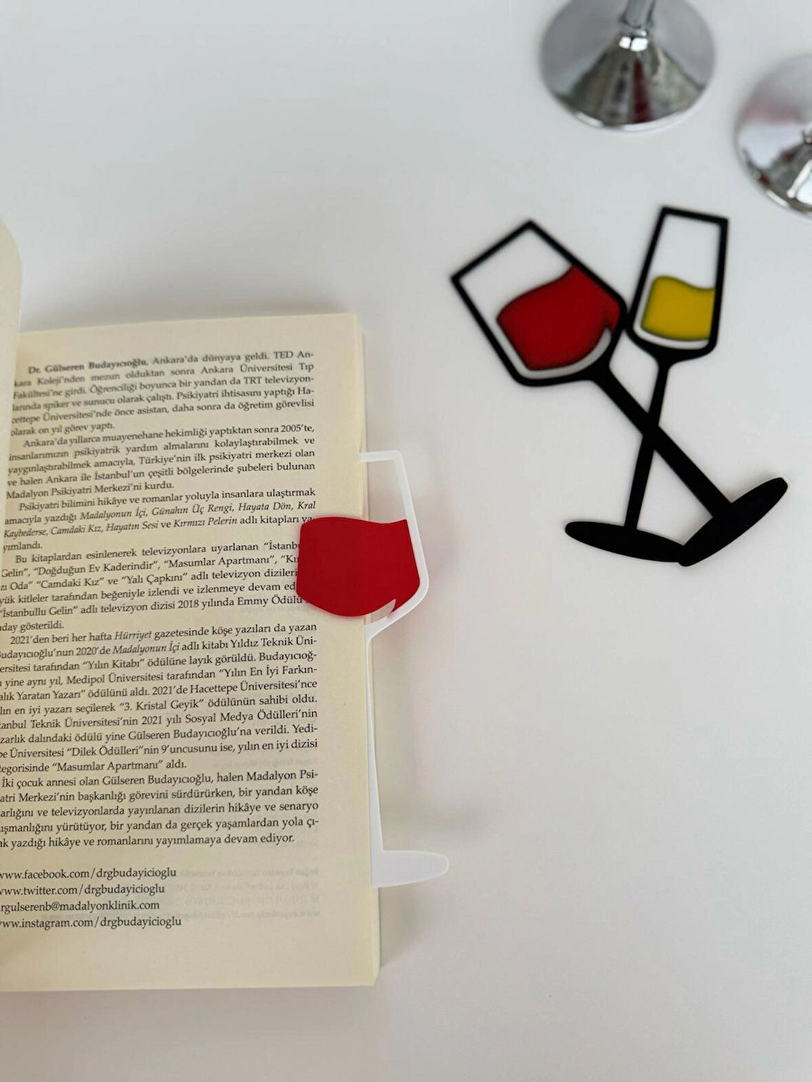 Renkli Şarap Kadehi Tasarımlı Kitap Ayracı-Dekoratif ve Eğlenceli Kitap Okuma Aksesuarı