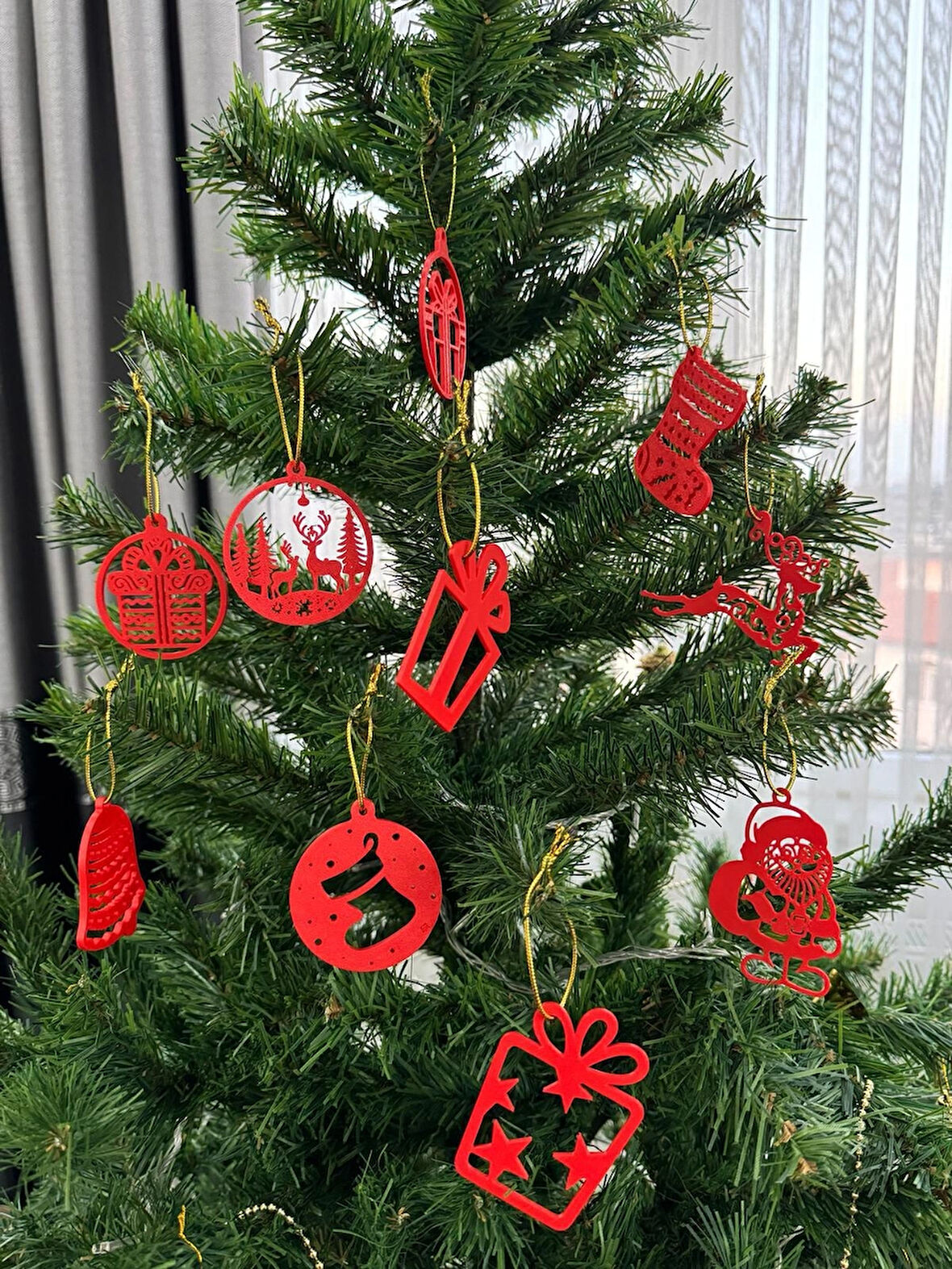  Yılbaşı Ağacı Süsü 10’lu Kırmızı Set 10 Farklı Model-Yeni Yıl Dekoru