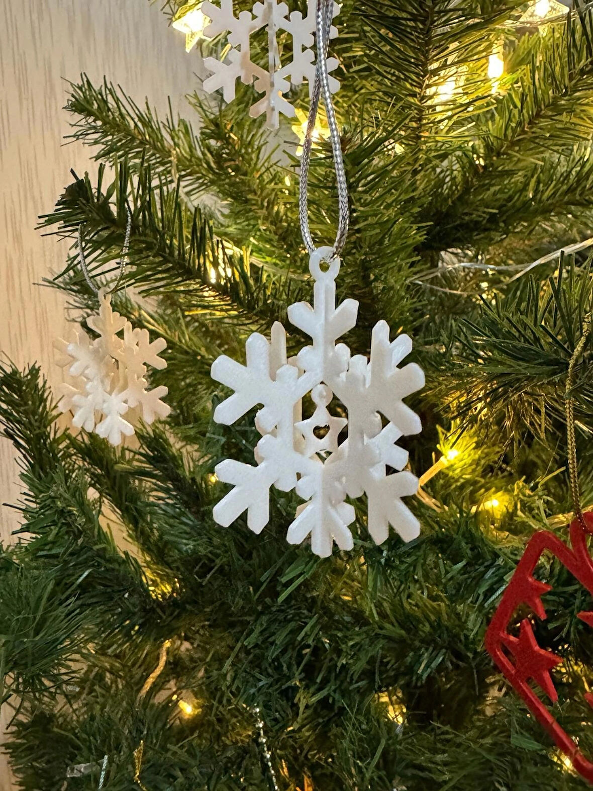 Kar Tanesi Yılbaşı Ağacı Süs Seti 8’li Beyaz-Çam Ağacı Dekoru-Yeni Yıl