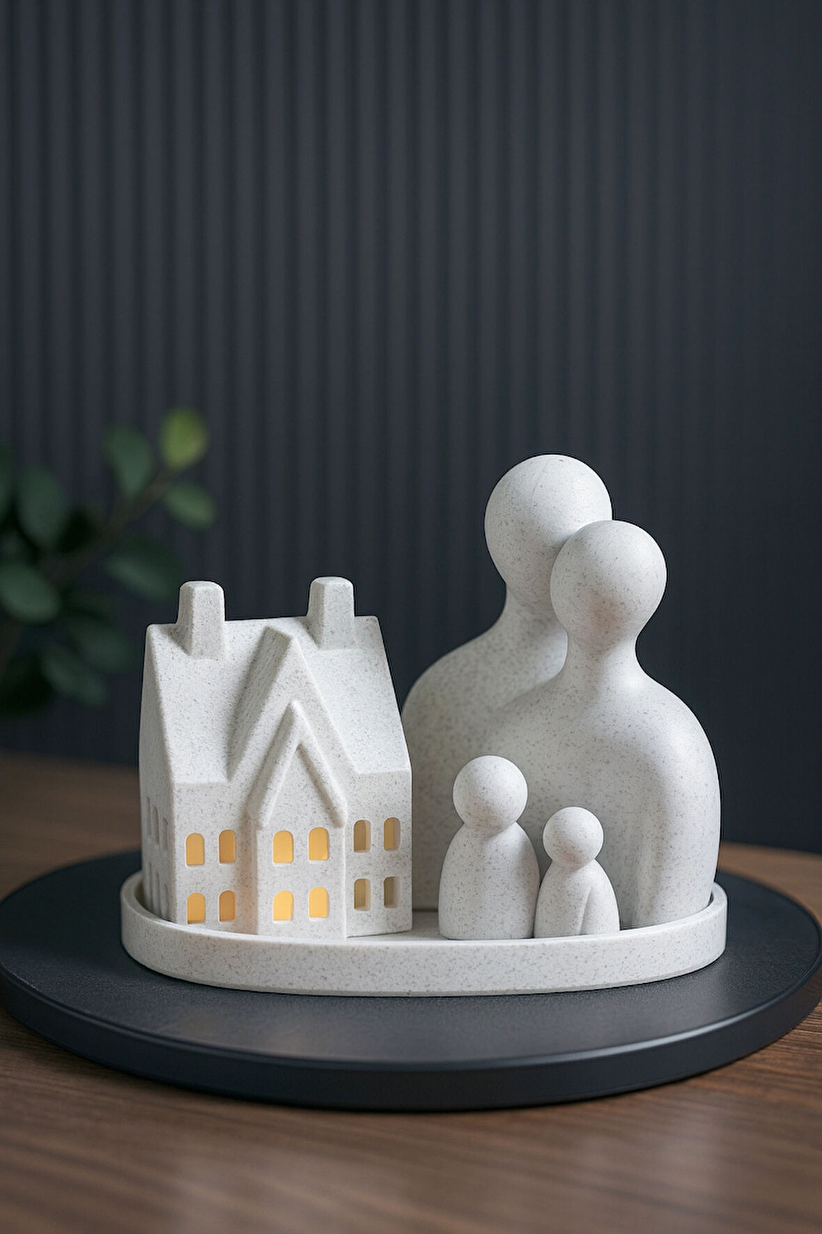  Romantik Aile Figürlü Ev Tasarımlı Dekoratif Mumluk-Tealight Mumluk Seti