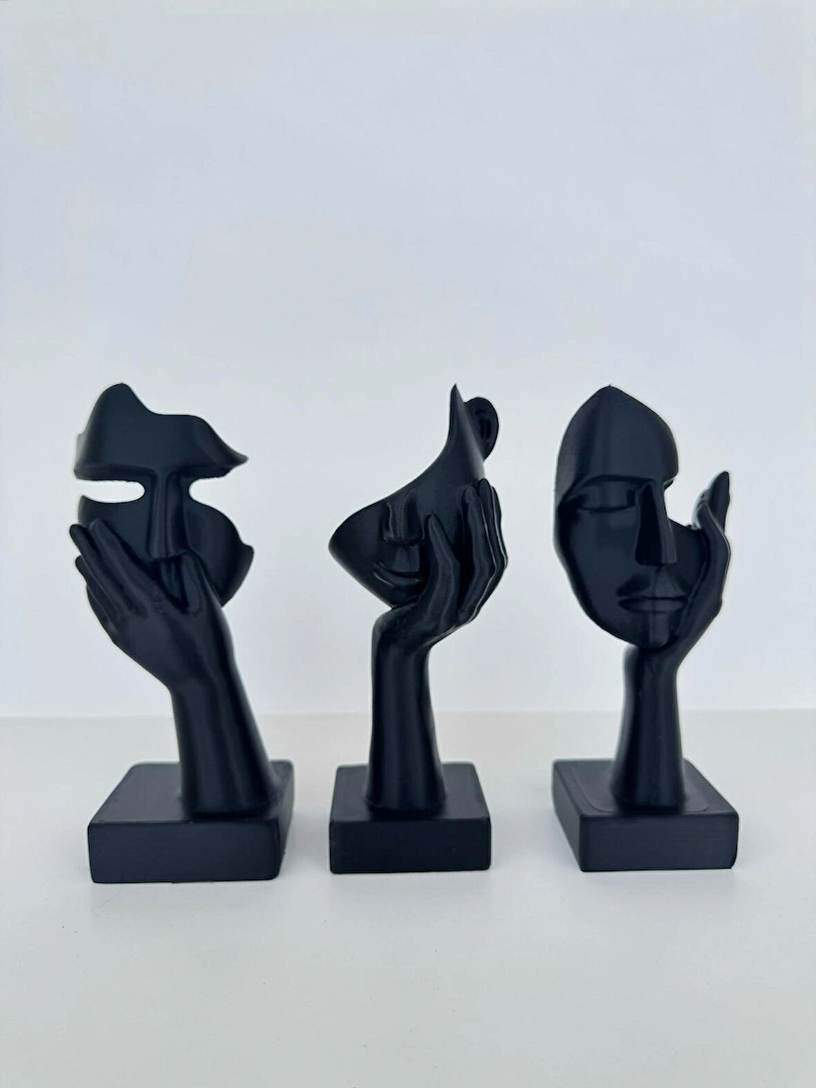 Modern Yüz Figürlü 3’lü Dekoratif Heykel Seti-Ev ve Ofis Dekorasyonu Biblo