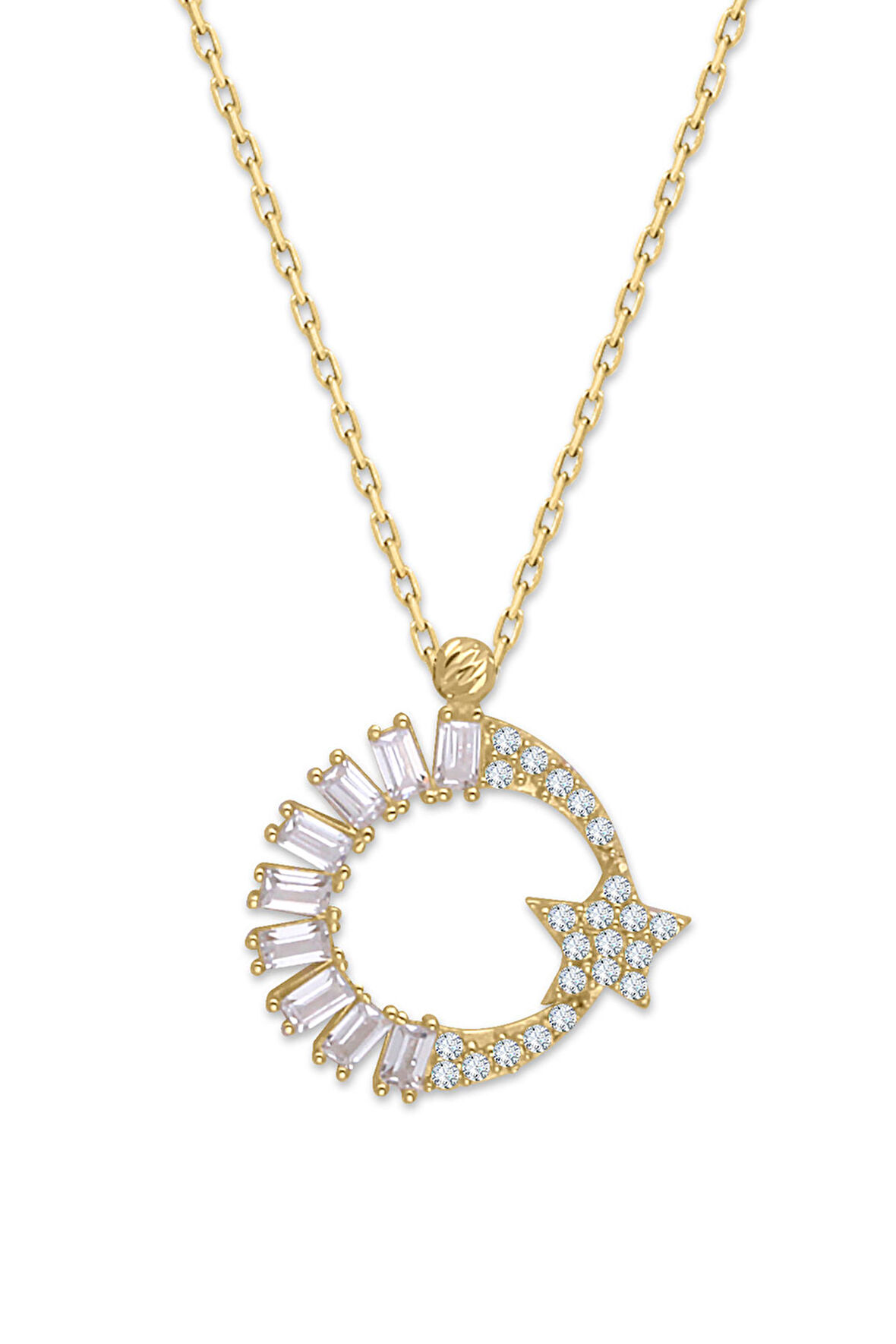 Baget Taşlı Altın Ay Yıldız Kolye