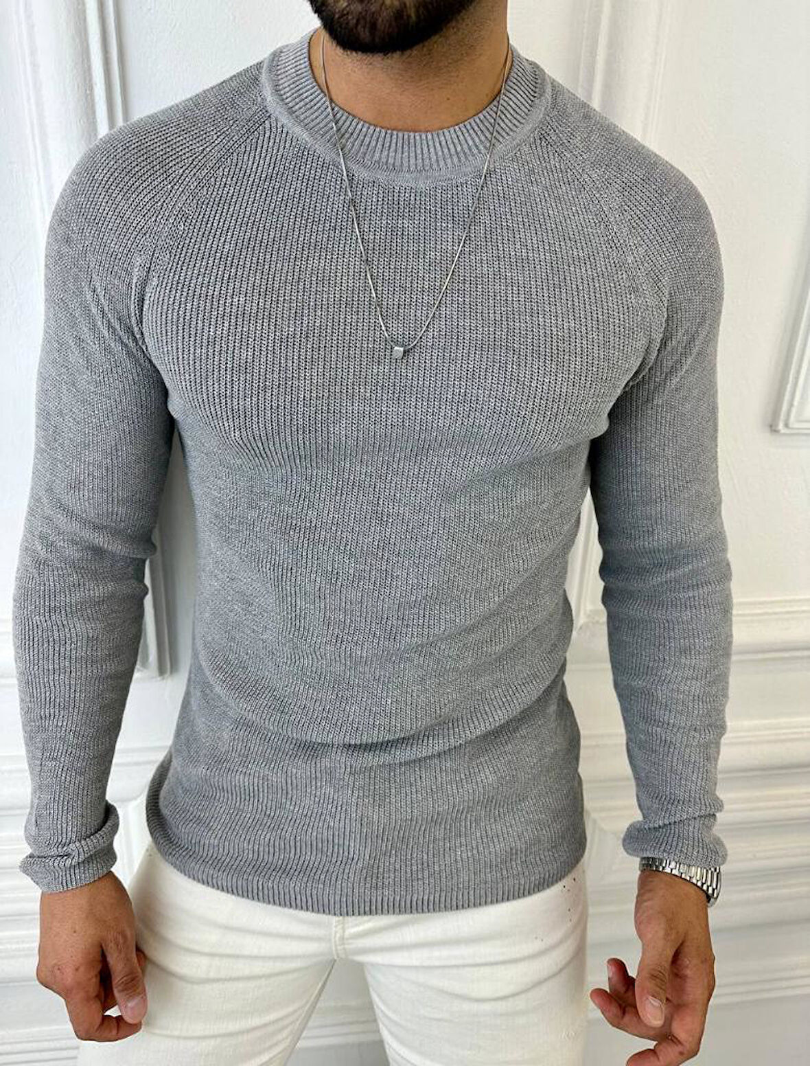 Kazak Slim Fit Naturel Örme Pamuk Tüylenmeyen Triko Dar Kesim Body Kazak